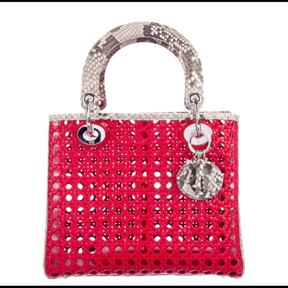 DIOR RED LEATHER caged python DIORISSIMO  tote. - Picture 6 of 8